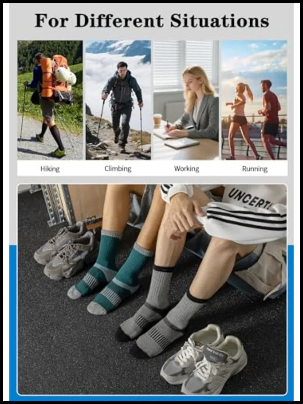 Men's Merino Wool Crew Socks, 5 Pack Hiking Boot Socks, Moisture Wicking,